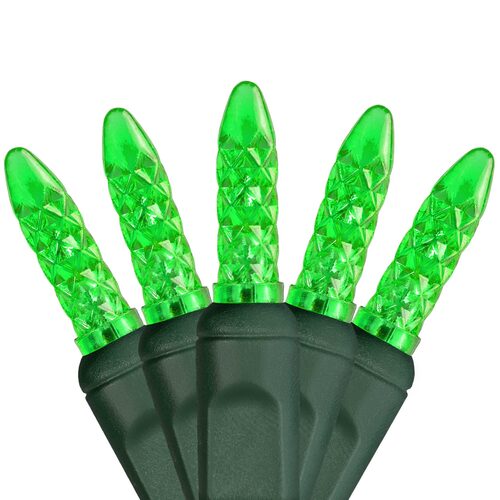 70 LED M5 green Christmas string lights on green wire