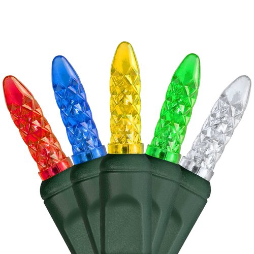 70 LED M5 multicolor Christmas string lights with cool white on green wire