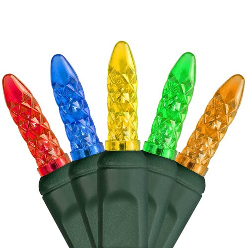 70 LED M5 multicolor Christmas string lights with amber on green wire