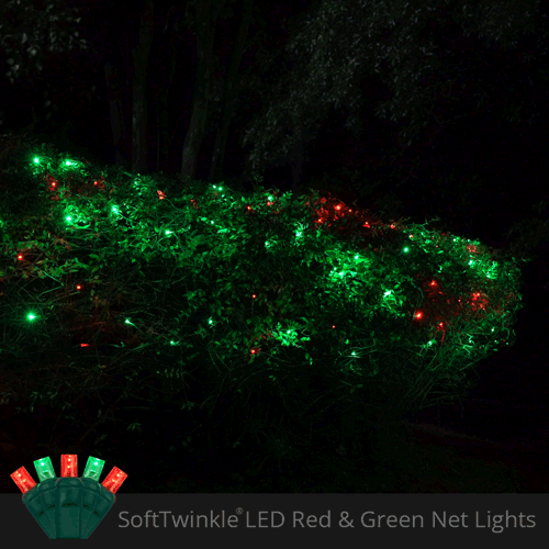 Red and Green 70 LED 5mm SoftTwinkle Christmas net lights on green wire