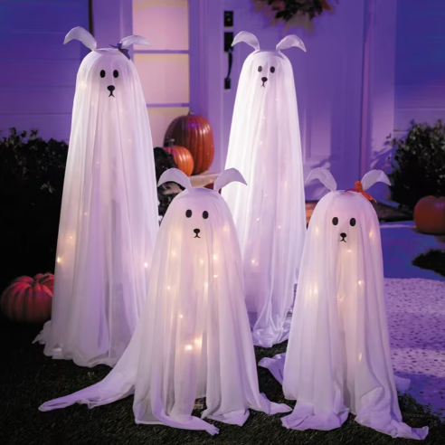 Set of 4 Dog Ghost Family Light Up Halloween Decoration