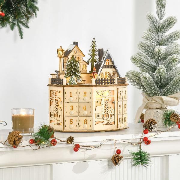 Lighted Wooden Christmas Village Advent Calendar with 24 Drawers – Second Design – additional product view 8