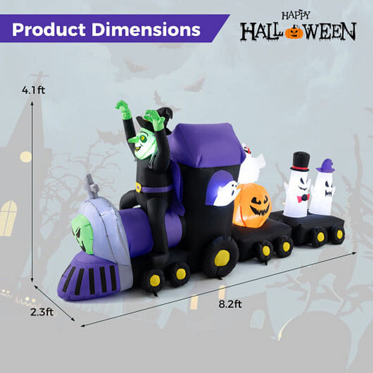 8 Ft Inflatable Pumpkin Ghost Train