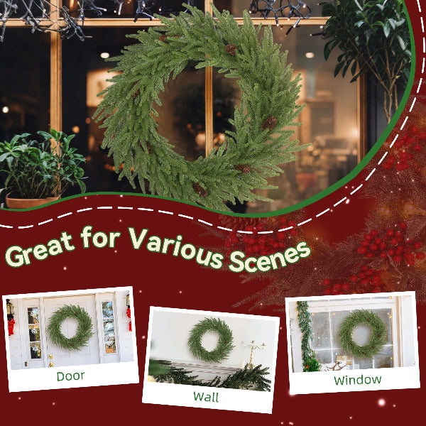 24 Inch Artificial Norfolk Pine Christmas Wreath with Pinecones – additional product view 6