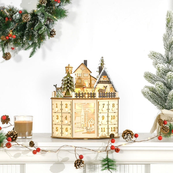 Lighted Wooden Christmas Village Advent Calendar with 24 Drawers – Second Design – additional product view 2
