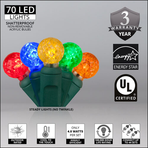 70 LED G12 Razzberry Globe Christmas String Lights | 1 Strand or 4-Pack