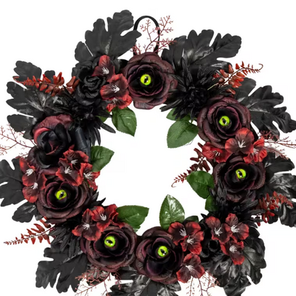 21" Dark Floral Wreath with Eyes Halloween Decoration