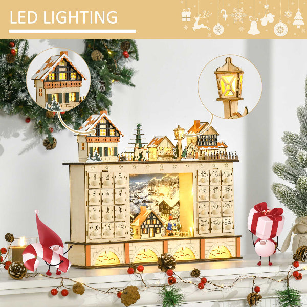 Lighted Wooden Christmas Village Advent Calendar with 24 Drawers – additional product view 4