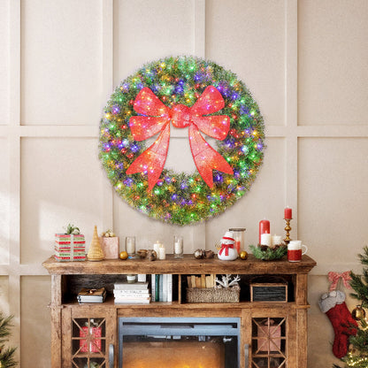36 Inch Pre-Lit Christmas Wreath with 3D Red Bow – additional product view 2